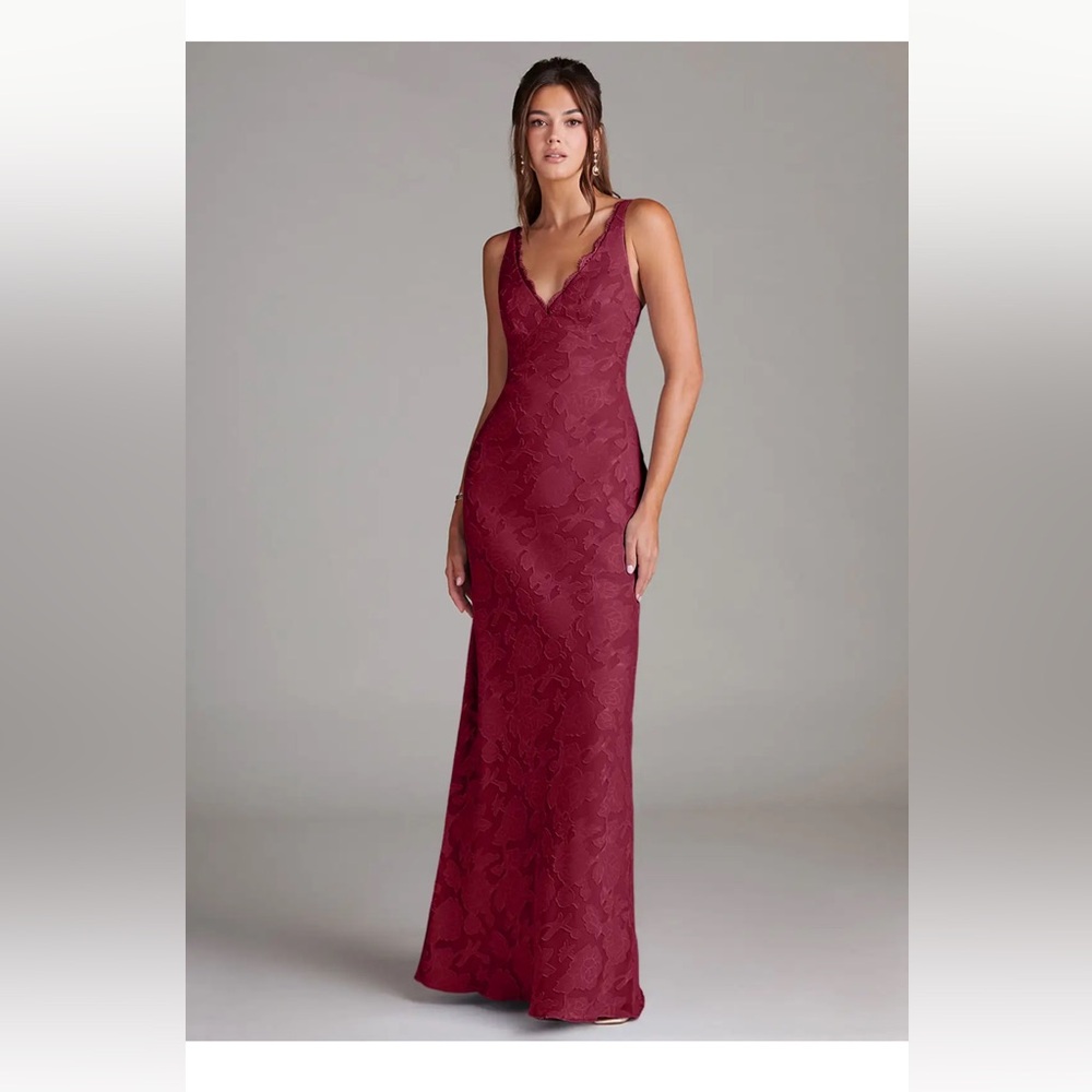 Azazie Tianna Burgundy Red Sheath Lace Floral Burnout Dress